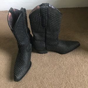 Laredo Western Grey Leather Cowboy Stud Boots Sz 7